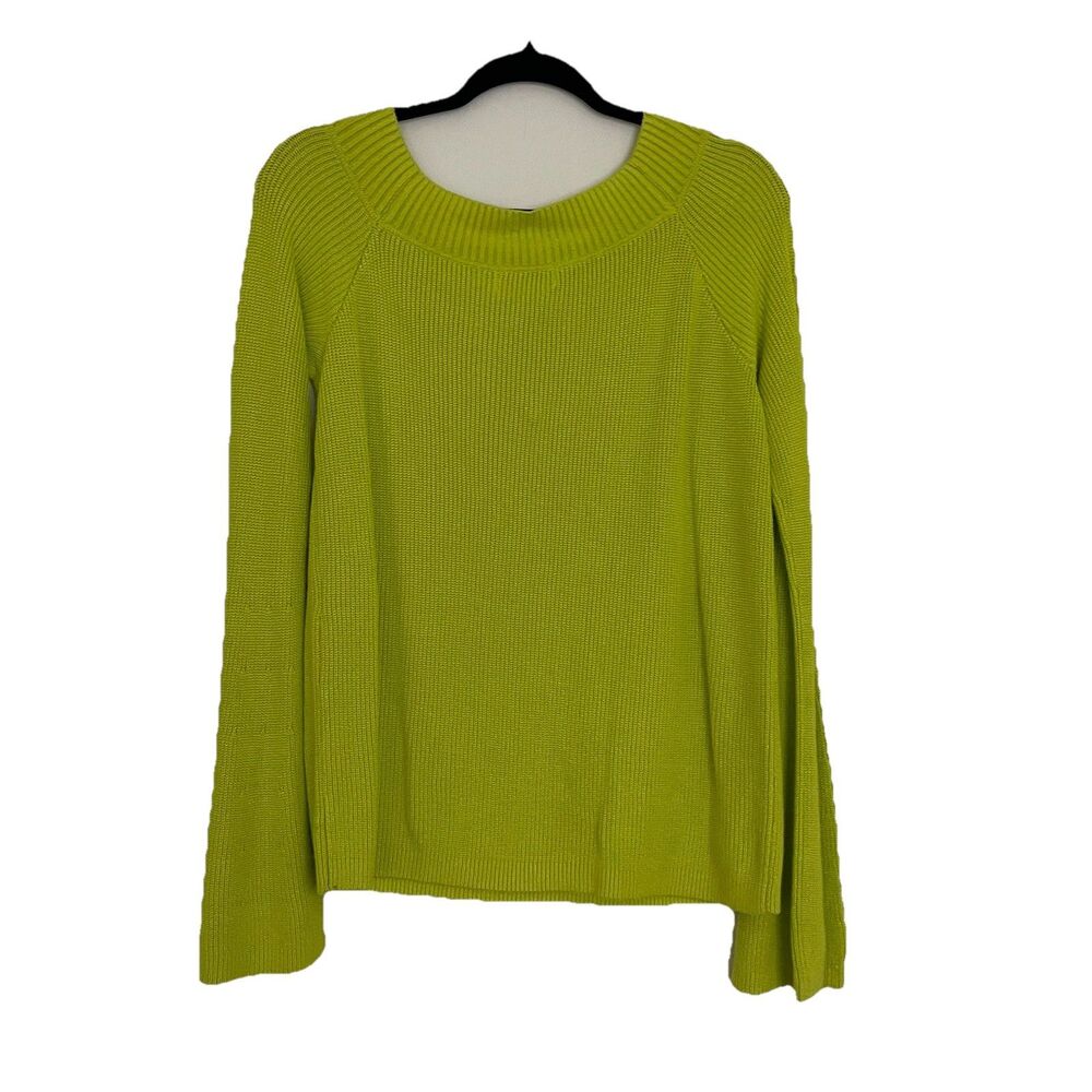 New Lovers+Friends Knit Sweater Size L Lime Green Pullover Off Shoulder Chic - Picture 3 of 7